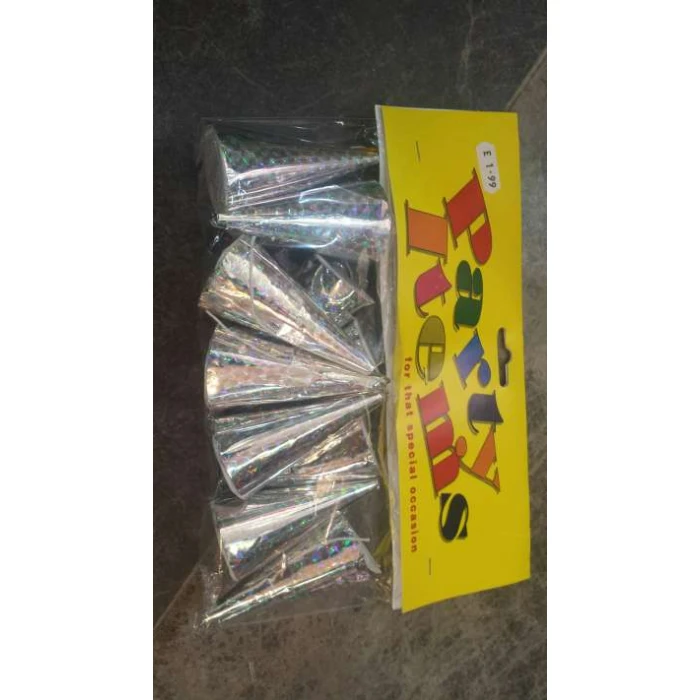 10 SILVER foil Party Poppers - Cone - Image 1