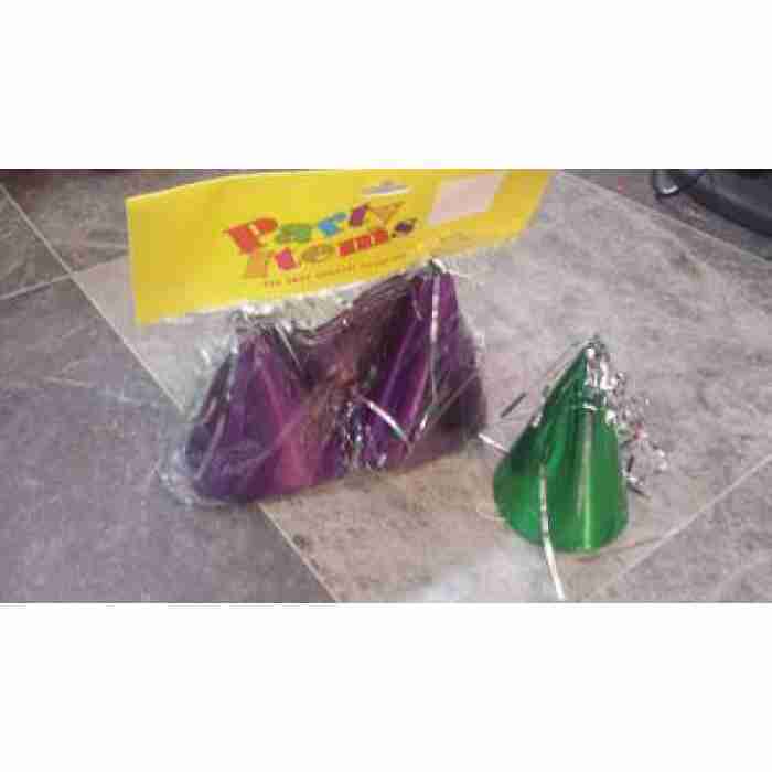 12 PURPLE Foil Party Hats Colourful and Cheerful CR105