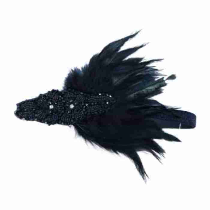 1920 s Flapper Beaded Headband with Black Feathers img