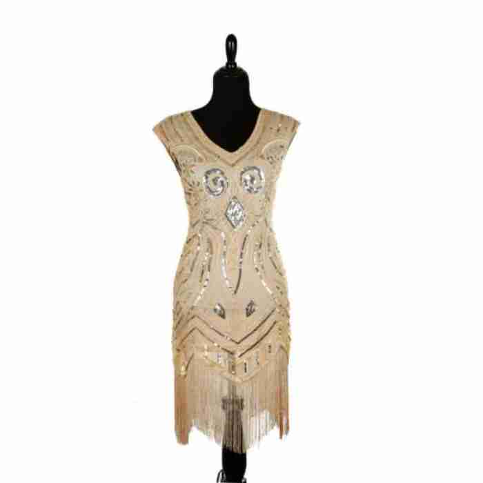 1920s Flapper Beaded Dress Beige img