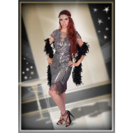1920's Flapper Sequin Art Deco Dress Grey