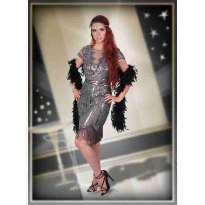 1920s Flapper Sequin Art Deco Dress Grey img