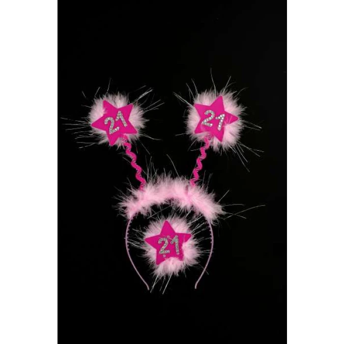 21st Birthday Pink furry Headband - Star Shaped - Image 1