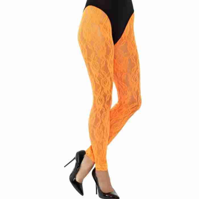80s Lace Leggings Neon Orange img