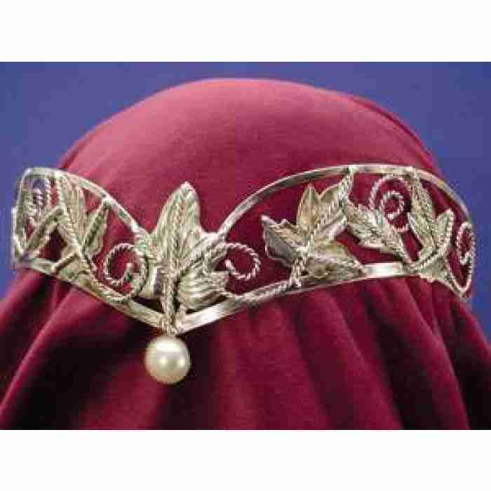 Antique Look Silver Leaf Pearl Circlet img ..