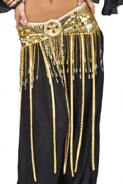 Arabian Nights Belly Dancing Bollywood Belt With Satin Straps -Gold