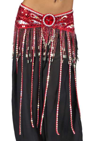 Arabian Nights Belly Dancing Bollywood Belt With Satin Straps Red