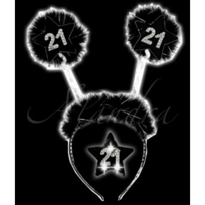 Black 21st Birthday Head Bopper White Light Flashing Brooch - Image 1