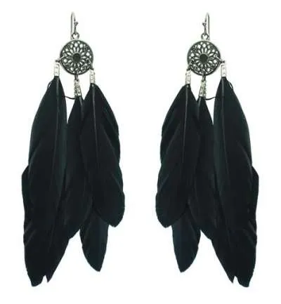 Black Feather Earring with Burnished silver img