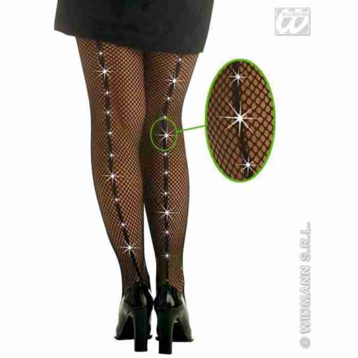 Black Fishnet Pantyhose with Rhinestones 4757B a