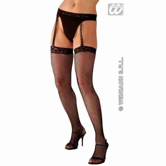 Black Lace Top Fishnet Thigh Highs with Lace Garter Belt 4762N