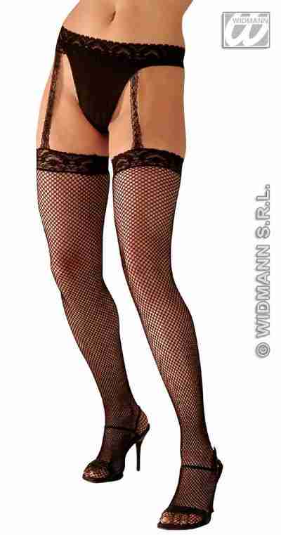 Black Lace Top Fishnet Thigh Highs with Lace Garter Belt 4762N