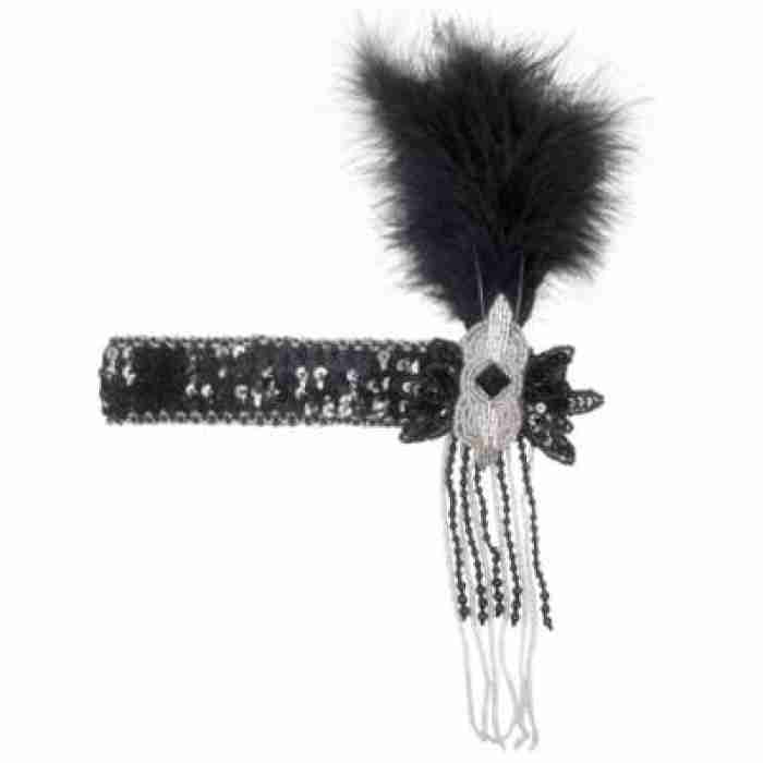 Black Sequin Headband With Feather img
