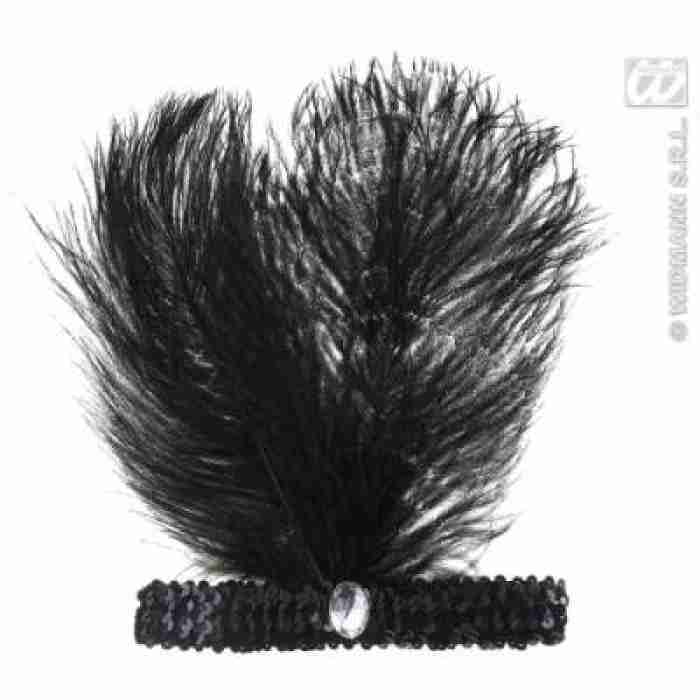 Black Sequin Headband w Feathers img