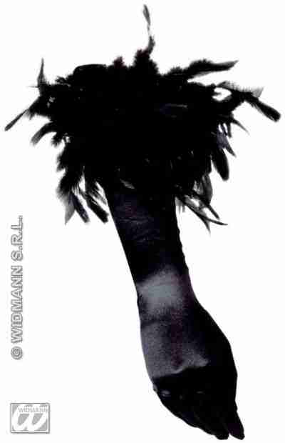 Black Spandex Satin Gloves with Black Feathers 3437R b