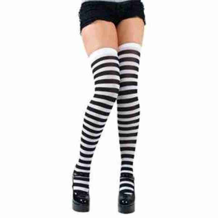 Black and White Candystripe Thigh Highs ts7044