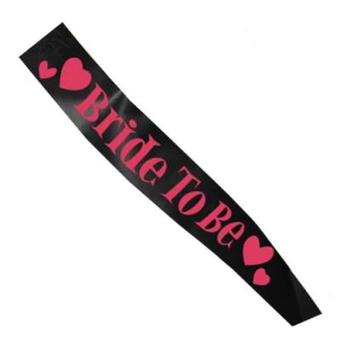 Bride To Be Sash-Black With Pink - Image 1