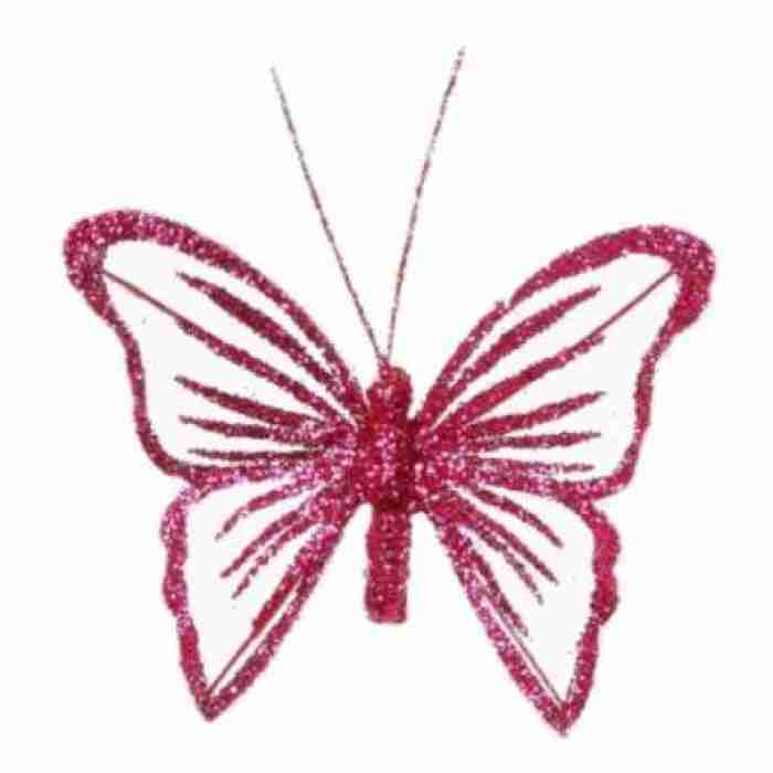 Butterflies Fairy Gittered Fuschia 8cm 251006
