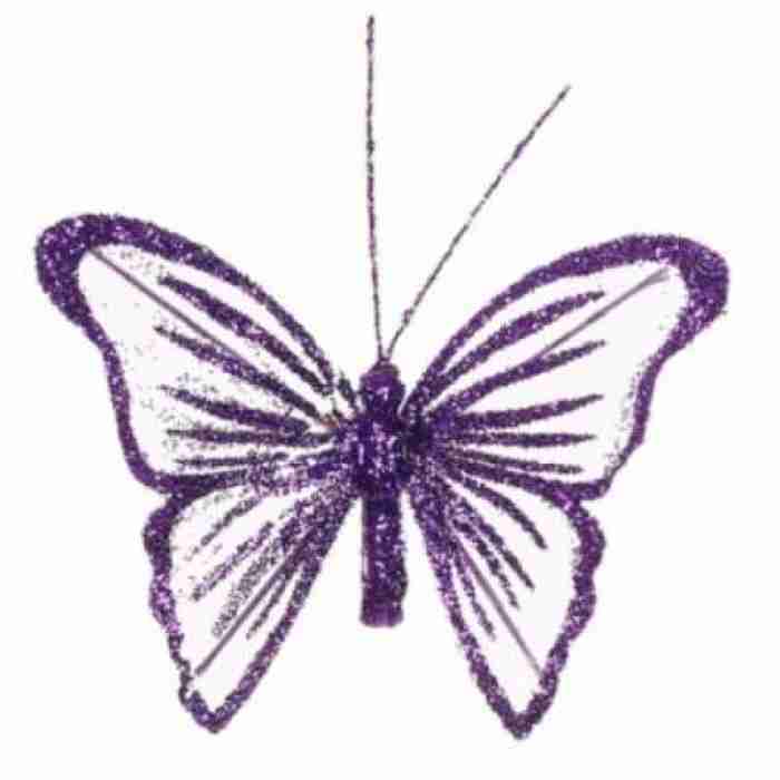 Butterflies Fairy Gittered Purple 8cm 207006