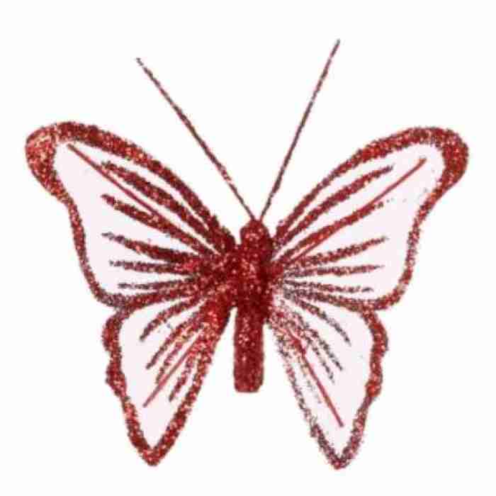 Butterflies Fairy Gittered Red 8cm 249006