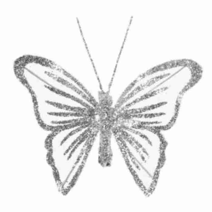 Butterflies Fairy Gittered Silver 8cm 210006