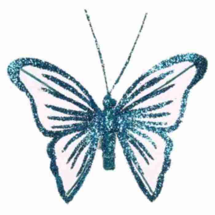 Butterflies Fairy Gittered Teal 8cm 296006