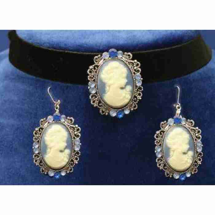 Cameo Choker Earrings Blue img