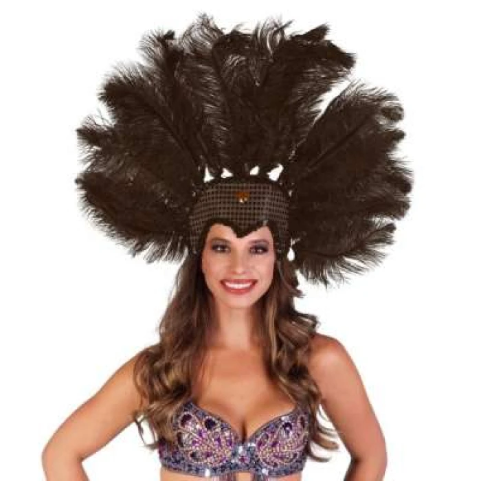 Carnival & ShowGirls Feather Headdress -Brown - Image 1