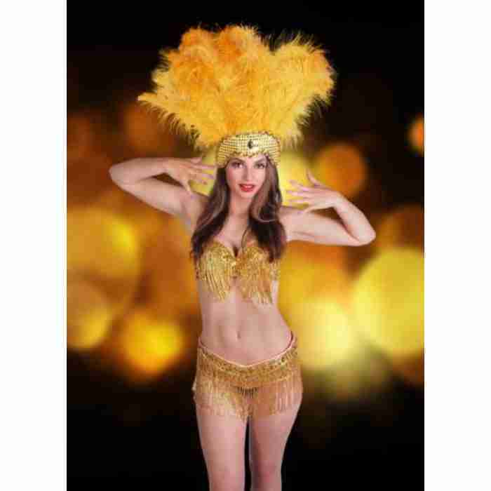 Carnival ShowGirls Feather Headdress Gold1