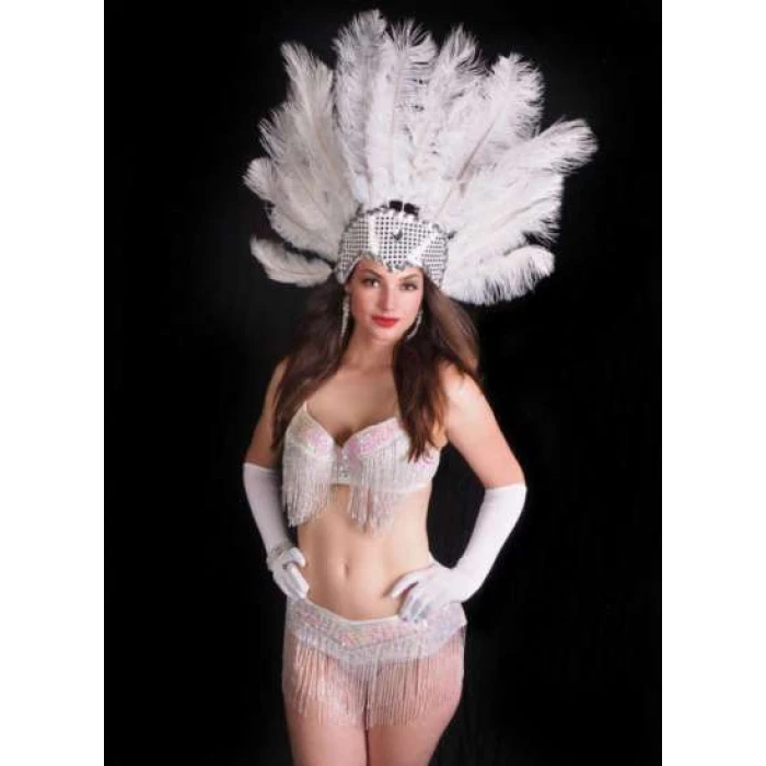 Carnival & ShowGirls Feather Headdress -White - Image 1