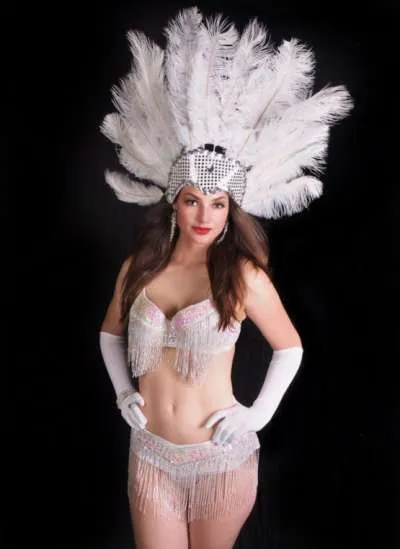 Carnival ShowGirls Samba Sequin Top With Fringes - White