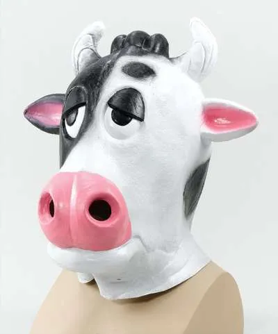 Cow Comical Black White Overhead Mask
