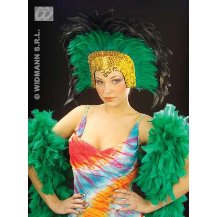 Crazy Horse Feathered Headdress - Green - Image 1