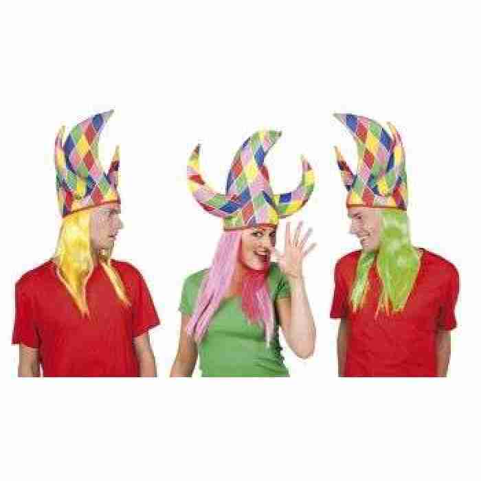 Crazy Jester Hat w Hair 3 Colours img