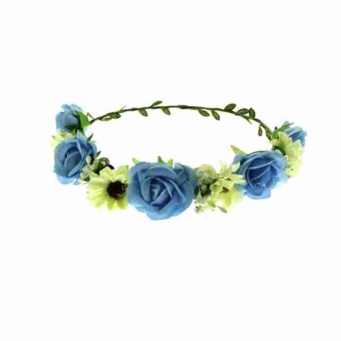 Cream Sunflower Blue Rose Hair Garland ZHG15014BLUE