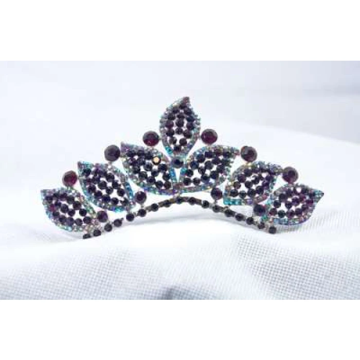 Crown Tiara With Crystals - Black Crystals - Image 1