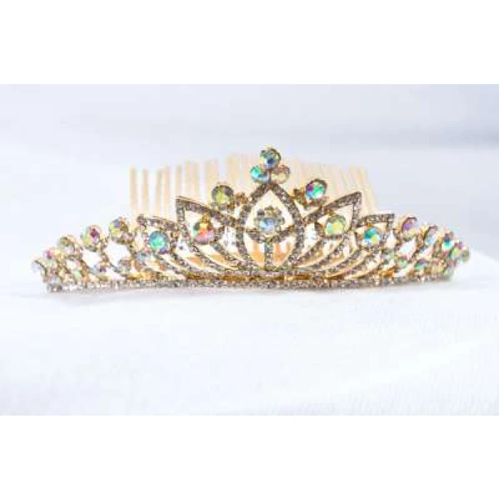 Crown Tiara With Crystals - Blue And Clear Crystals - Image 1