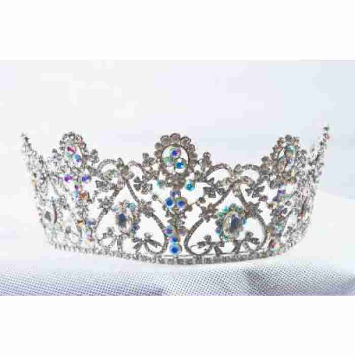 Crown Tiara With Crystals Blue Gems