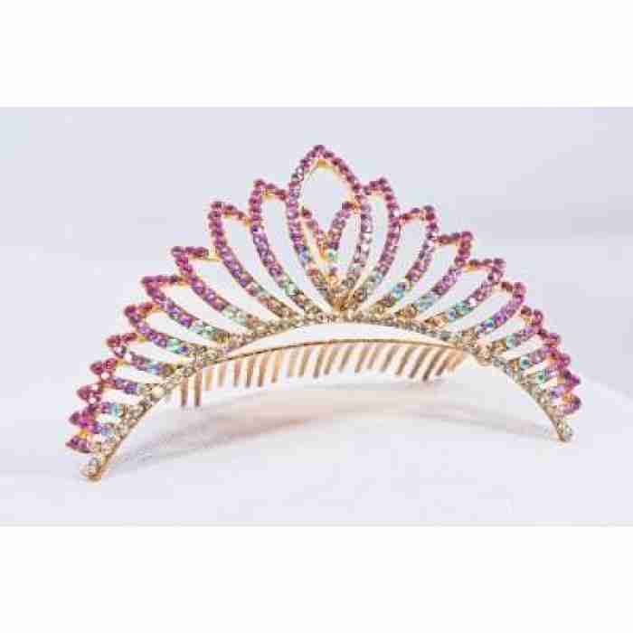 Crown Tiara With Crystals Fuchsia Crystals