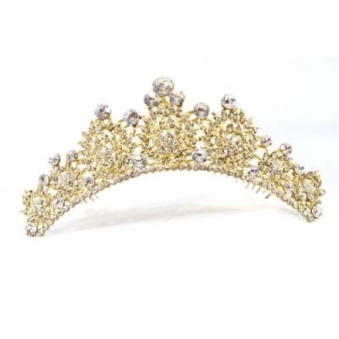 Crown Tiara With Crystals - Large Rhinestones - Image 1