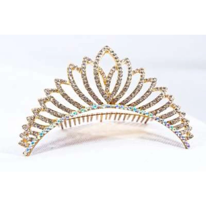 Crown Tiara With Crystals - Leaf Shaped - Image 1