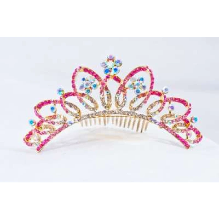 Crown Tiara With Crystals - Pink - Image 1