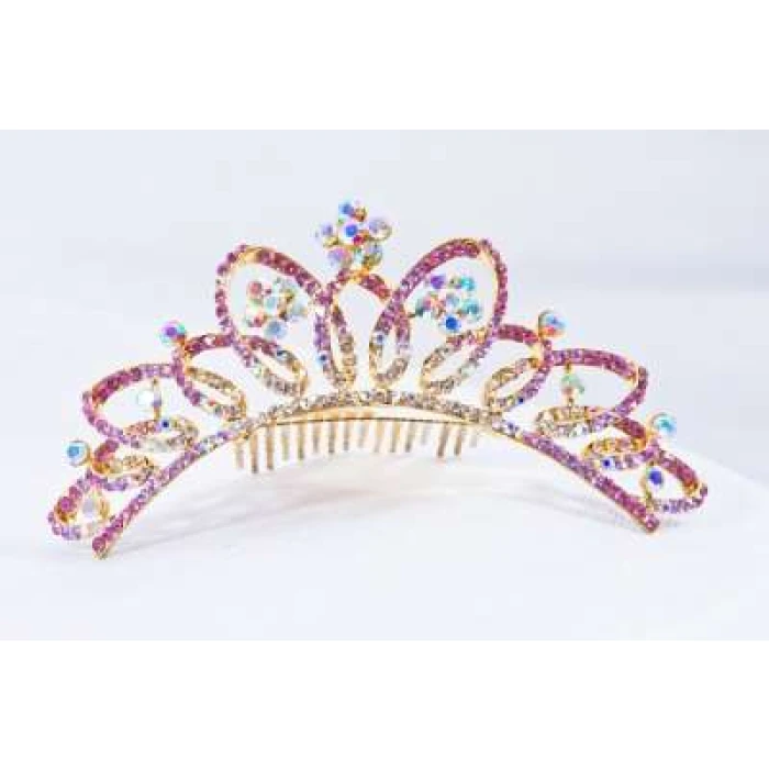 Crown Tiara With Crystals - Purple - Image 1