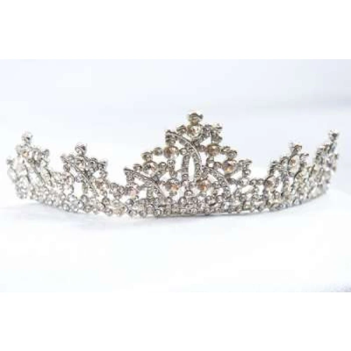 Crown Tiara With Crystals - Small Clear Crystals - Image 1