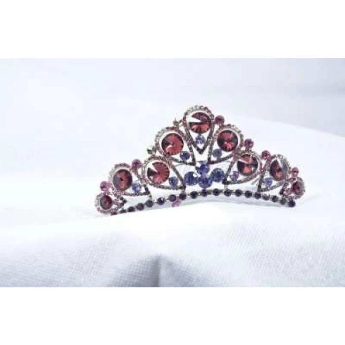 Crown Tiara With Rhinestones - Black And Maroon - Image 1