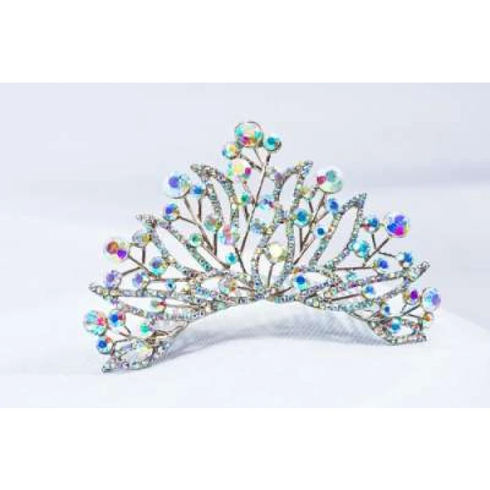 Crown Tiara With Rhinestones - Branches Shaped - Image 1