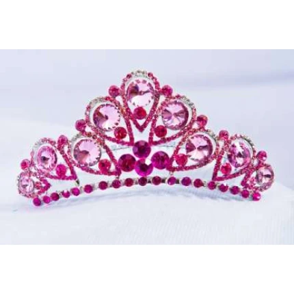 Crown Tiara With Rhinestones - Light Pink Rhinestones