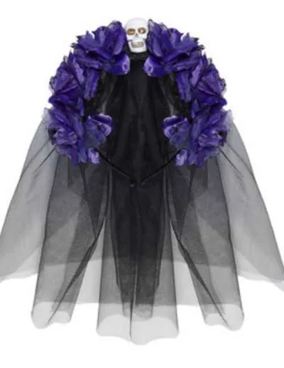 Day of the Dead Headdress - 6 Purple Roses
