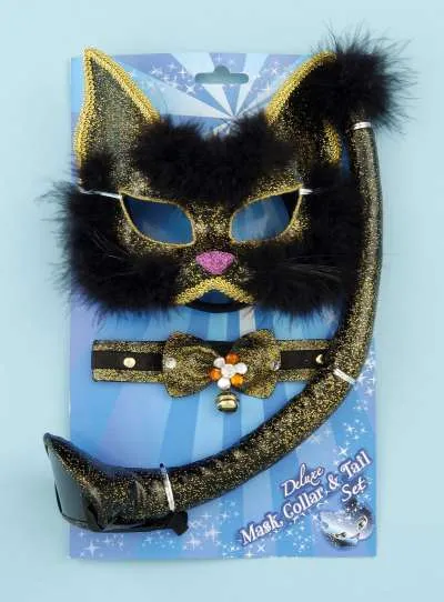 Deluxe Black Glitter Cat Mask Set