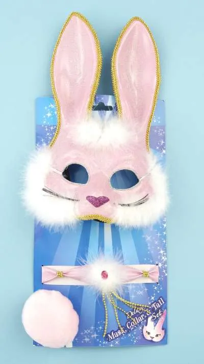 Deluxe Pink Glitter Bunny Mask Set